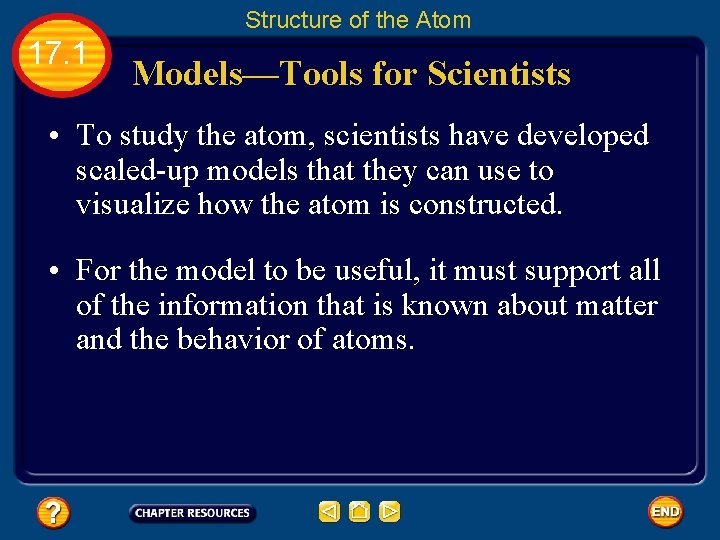 Structure of the Atom 17. 1 Models—Tools for Scientists • To study the atom,