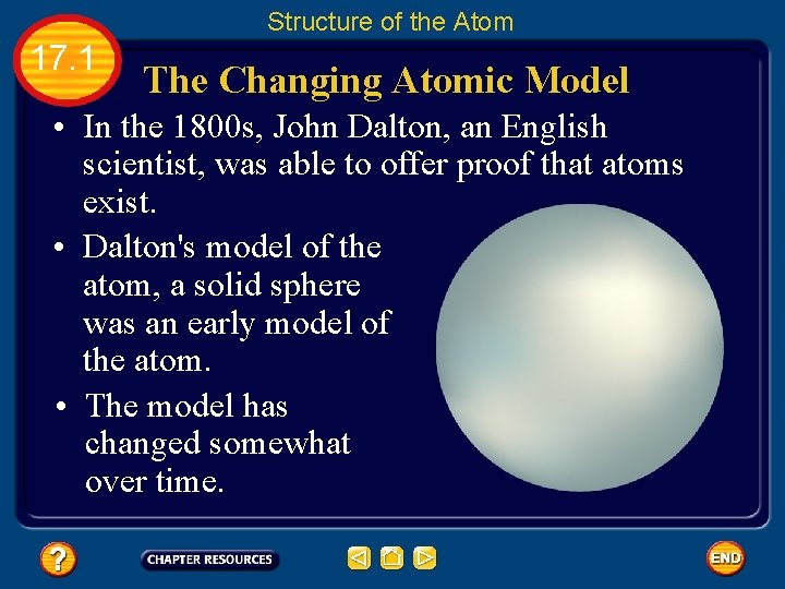 Structure of the Atom 17. 1 The Changing Atomic Model • In the 1800