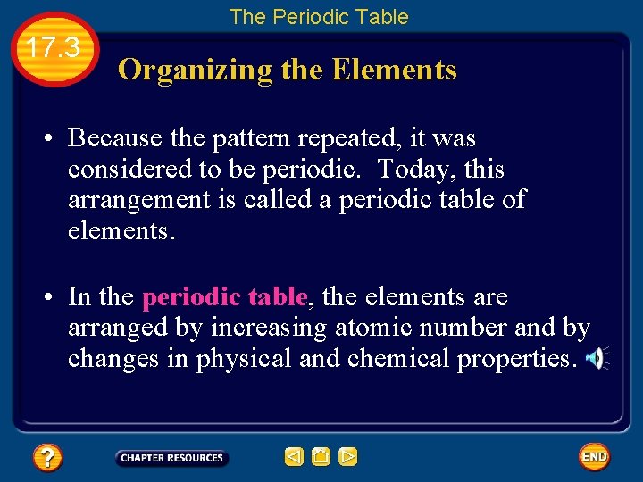 The Periodic Table 17. 3 Organizing the Elements • Because the pattern repeated, it