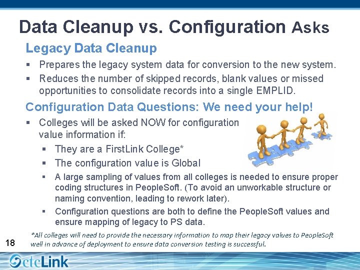 Data Cleanup vs. Configuration Asks Legacy Data Cleanup § Prepares the legacy system data