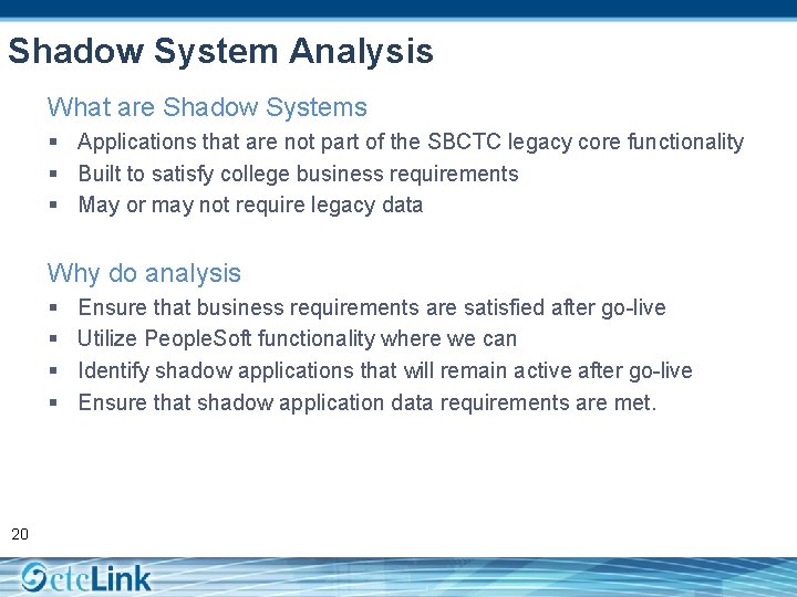 Shadow System Analysis What are Shadow Systems § Applications that are not part of