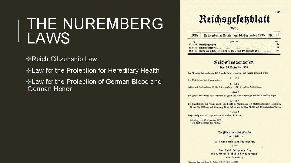 THE NUREMBERG LAWS v. Reich Citizenship Law v. Law for the Protection for Hereditary