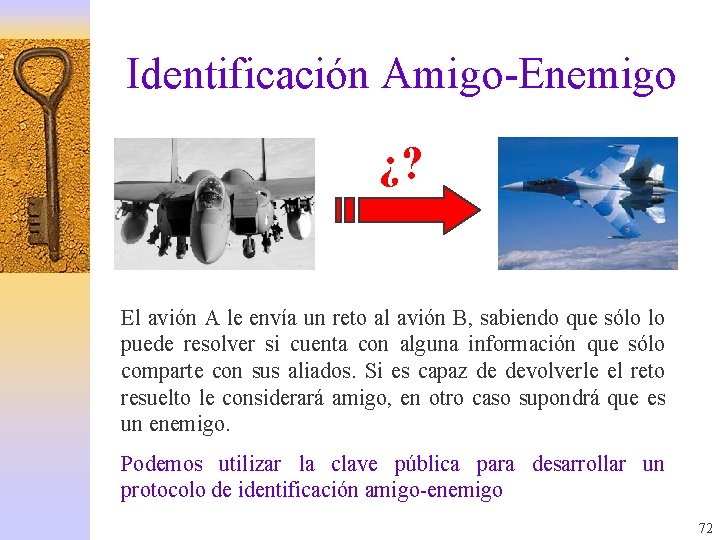 Identificación Amigo-Enemigo ¿? El avión A le envía un reto al avión B, sabiendo