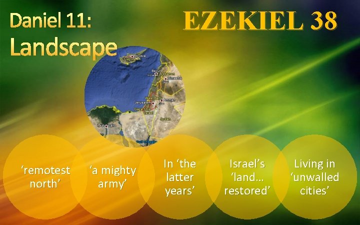 Daniel 11: Landscape ‘remotest north’ ‘a mighty army’ North” EZEKIEL 38 In ‘the latter