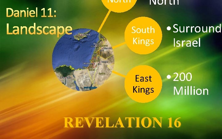 Daniel 11: North Landscape North” South Kings • Surround Israel East Kings • 200