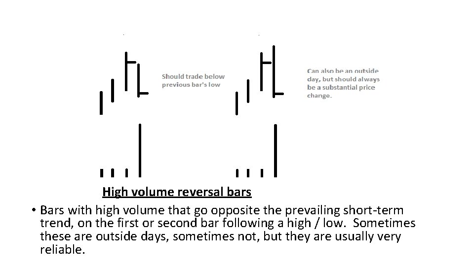 High volume reversal bars • Bars with high volume that go opposite the prevailing