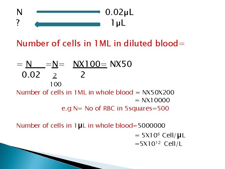 N ? 0. 02µL 1 µL Number of cells in 1 ML in diluted