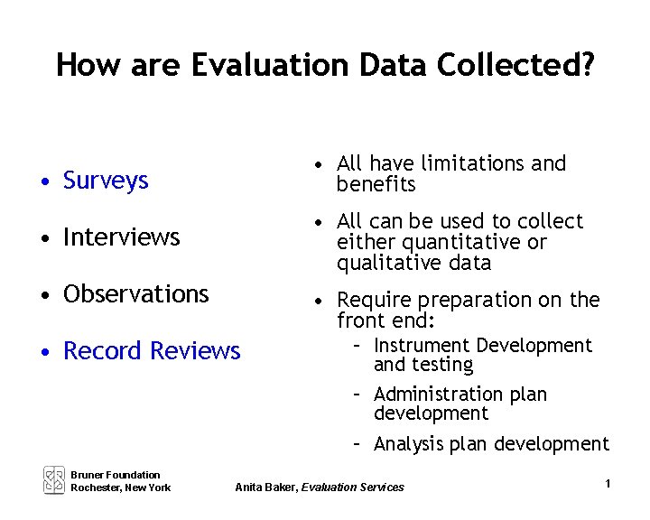 How are Evaluation Data Collected? • Surveys • All have limitations and benefits •