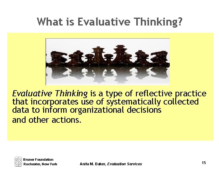 What is Evaluative Thinking? Evaluative Thinking is a type of reflective practice that incorporates