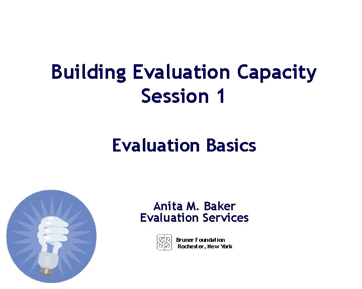 Building Evaluation Capacity Session 1 Evaluation Basics Anita M. Baker Evaluation Services Bruner Foundation
