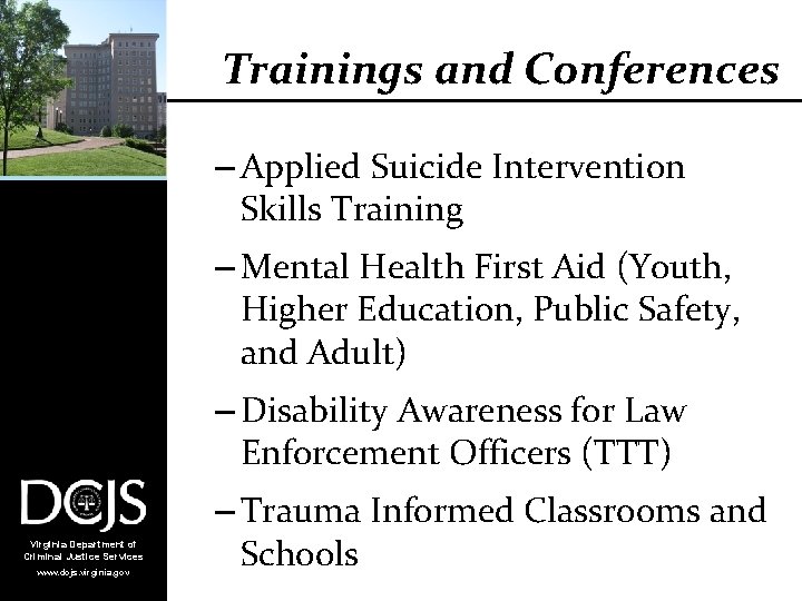 Trainings and Conferences – Applied Suicide Intervention Skills Training – Mental Health First Aid