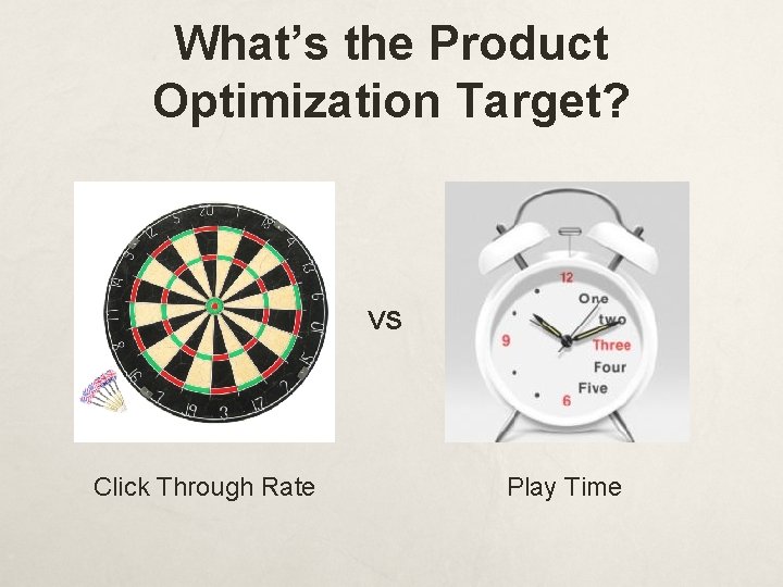 What’s the Product Optimization Target? VS Click Through Rate Play Time 