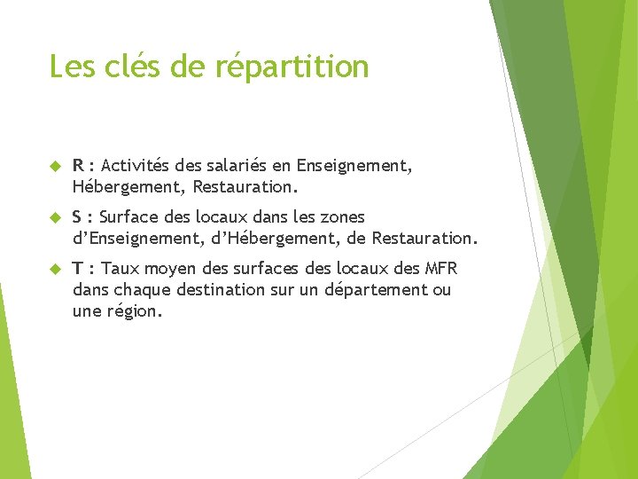 Les clés de répartition R : Activités des salariés en Enseignement, Hébergement, Restauration. S