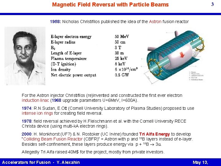 3 Magnetic Field Reversal with Particle Beams 1958: Nicholas Christifilos published the idea of