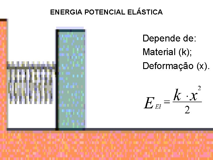 ENERGIA POTENCIAL ELÁSTICA Depende de: Material (k); Deformação (x). 