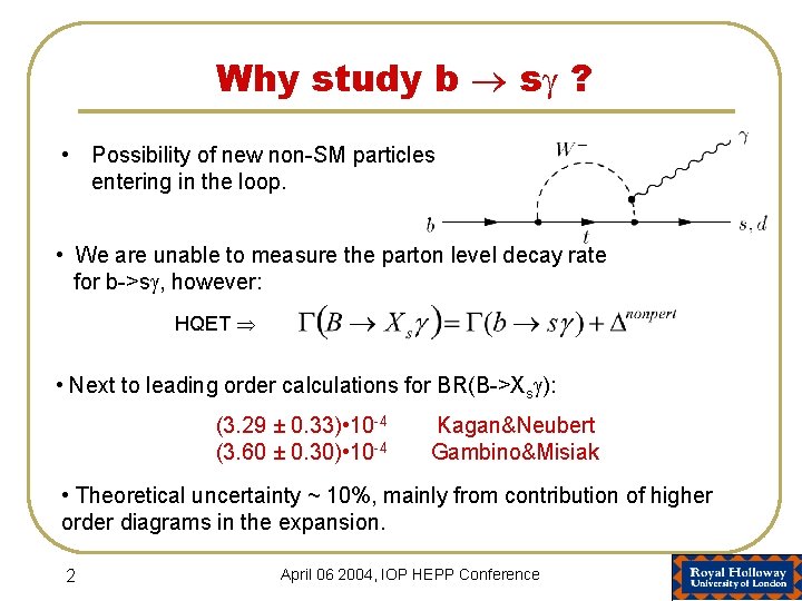 Why study b s ? • Possibility of new non-SM particles entering in the
