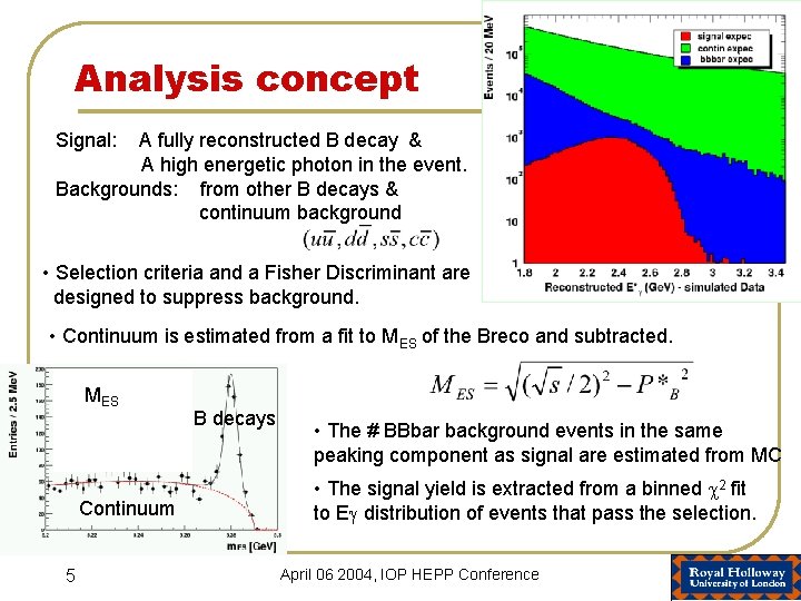 Analysis concept Signal: A fully reconstructed B decay & A high energetic photon in