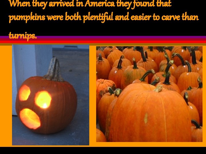 When they arrived in America they found that pumpkins were both plentiful and easier