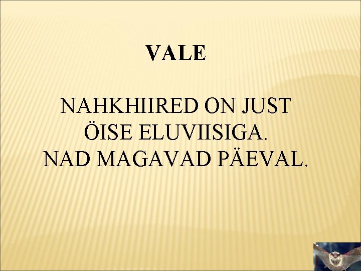 VALE NAHKHIIRED ON JUST ÖISE ELUVIISIGA. NAD MAGAVAD PÄEVAL. 