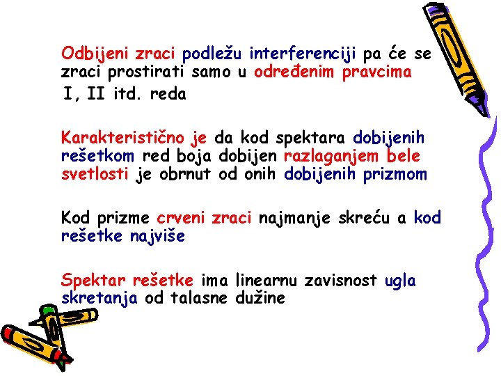 Odbijeni zraci podležu interferenciji pa će se zraci prostirati samo u određenim pravcima I,