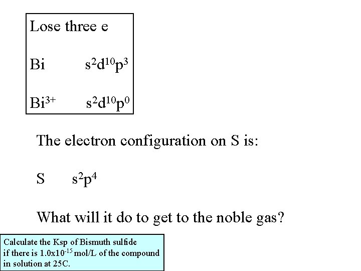 Lose three e Bi s 2 d 10 p 3 Bi 3+ s 2