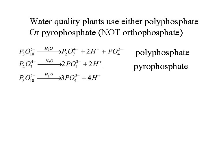 Water quality plants use either polyphosphate Or pyrophosphate (NOT orthophosphate) polyphosphate pyrophosphate 