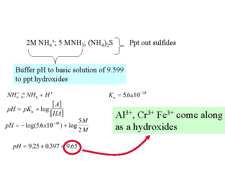 2 M NH 4+; 5 MNH 3; (NH 4)2 S Ppt out sulfides Buffer