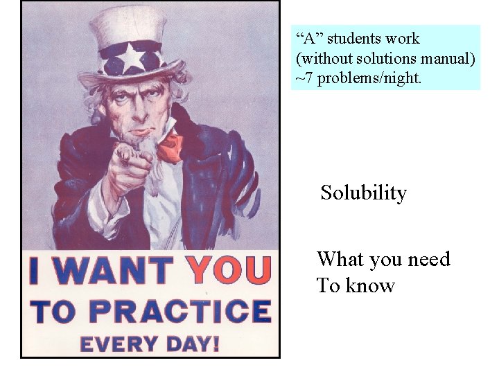 “A” students work (without solutions manual) ~7 problems/night. Solubility What you need To know