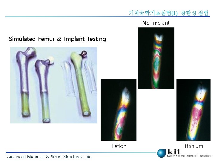 기계공학기초실험(1) 광탄성 실험 No Implant Simulated Femur & Implant Testing Teflon Advanced Materials &