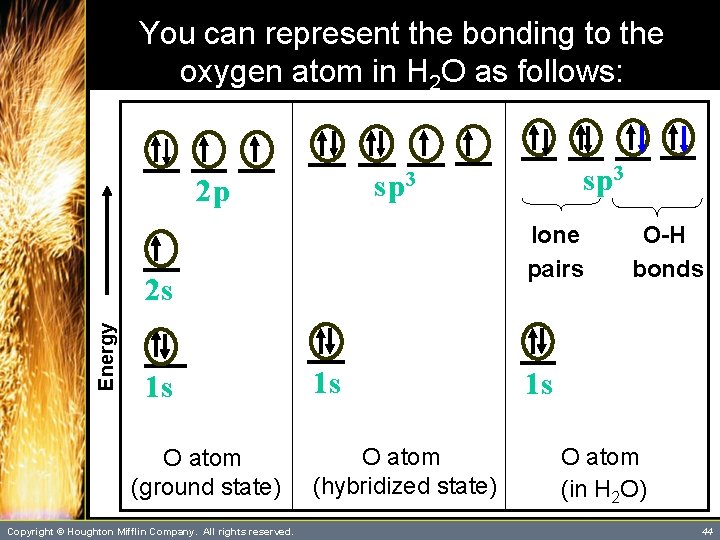 You can represent the bonding to the oxygen atom in H 2 O as