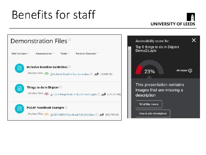 Benefits for staff Benefits for staff