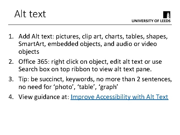 Alt text 1. Add Alt text: pictures, clip art, charts, tables, shapes, Smart. Art, Alt text 1. Add Alt text: pictures, clip art, charts, tables, shapes, Smart. Art,