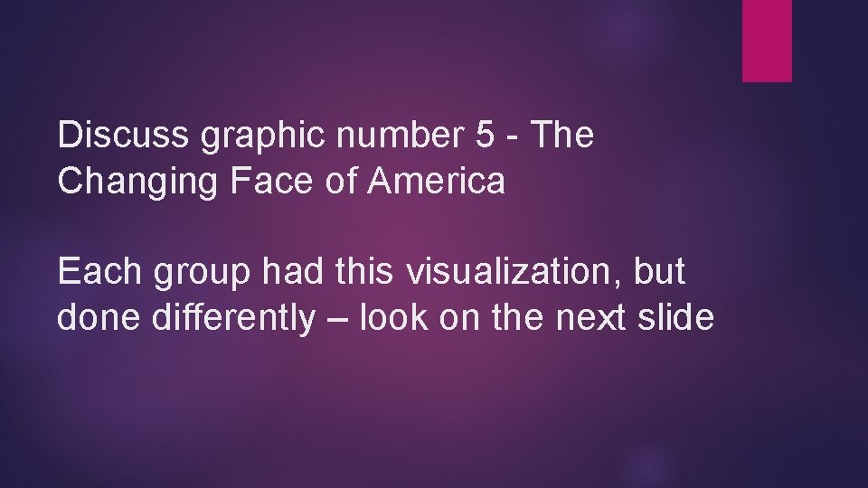 Discuss graphic number 5 - The Changing Face of America Each group had this
