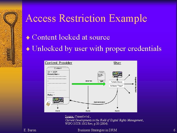 Access Restriction Example ¨ Content locked at source ¨ Unlocked by user with proper
