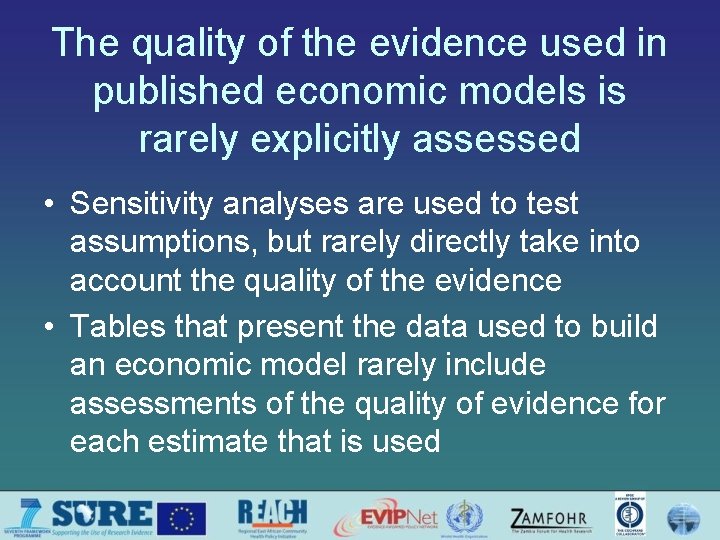 The quality of the evidence used in published economic models is rarely explicitly assessed