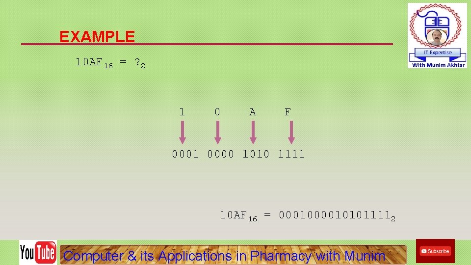 EXAMPLE 10 AF 16 = ? 2 1 0 A F 0001 0000 1010
