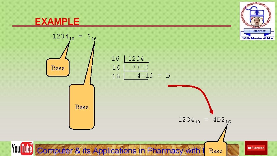 EXAMPLE 123410 = ? 16 16 Base 1234 77 -2 4 -13 = D