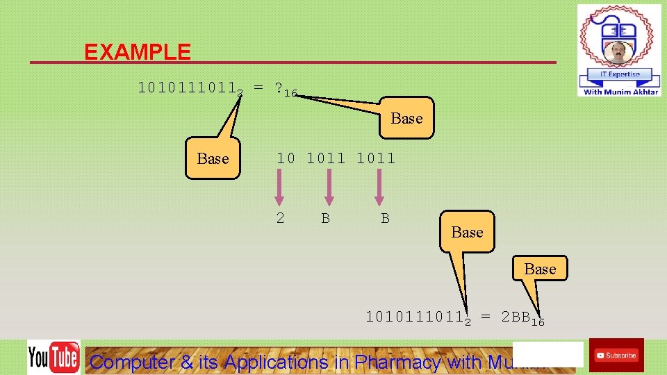 EXAMPLE 1010112 = ? 16 Base 10 1011 2 B B Base 1010112 =