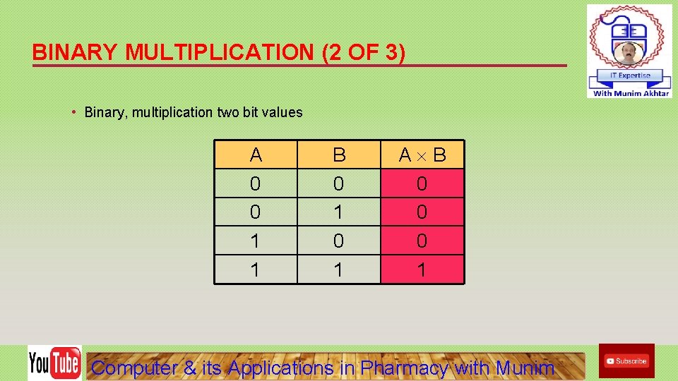 BINARY MULTIPLICATION (2 OF 3) • Binary, multiplication two bit values A 0 0