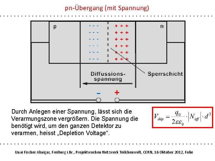 pn-Übergang (mit Spannung) Durch Anlegen einer Spannung, lässt sich die Verarmungszone vergrößern. Die Spannung