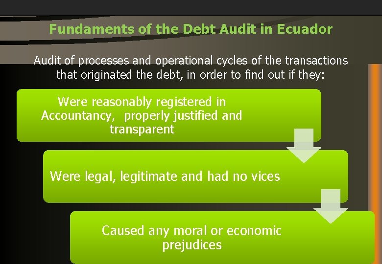 Fundaments of the Debt Audit in Ecuador Audit of processes and operational cycles of