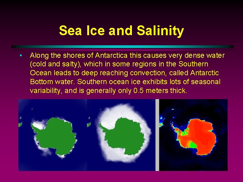 Sea Ice and Salinity • Along the shores of Antarctica this causes very dense