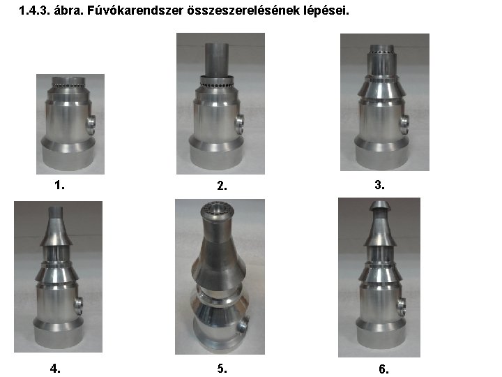 1. 4. 3. ábra. Fúvókarendszer összeszerelésének lépései. 1. 4. 2. 5. 3. 6. 