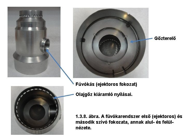 Gőzterelő Fúvókás (ejektoros fokozat) Olajgőz kiáramló nyílásai. 1. 3. 8. ábra. A fúvókarendszer első