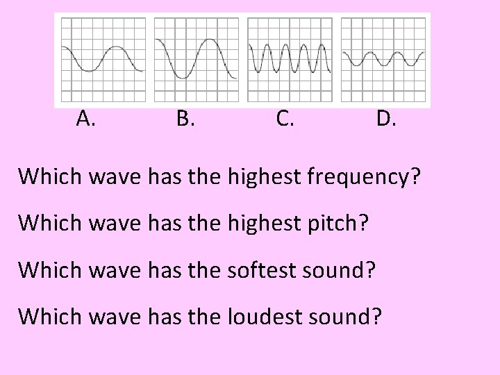A. B. C. D. Which wave has the highest frequency? Which wave has the