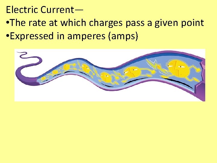 Electric Current— • The rate at which charges pass a given point • Expressed