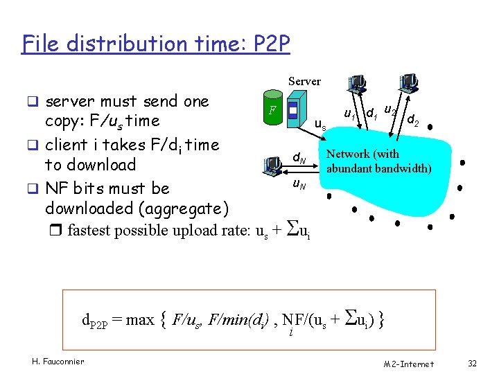 File distribution time: P 2 P Server q server must send one u 1