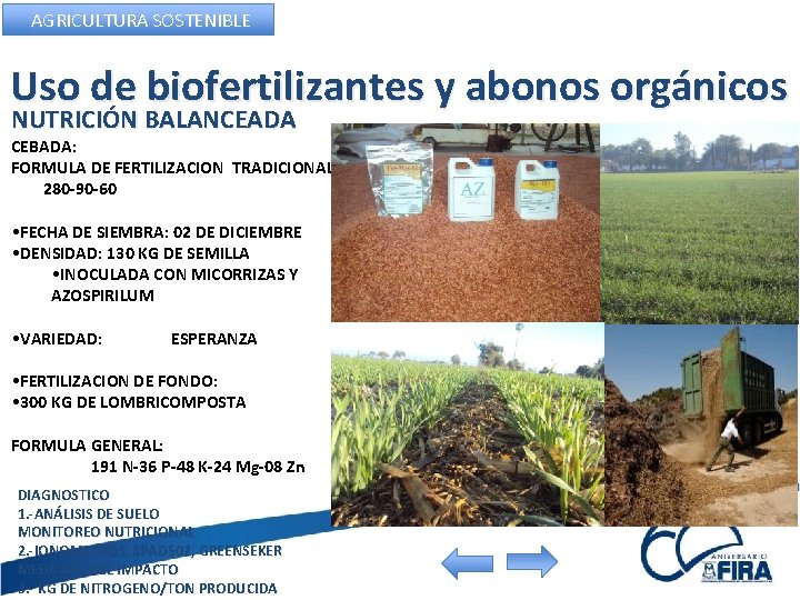 AGRICULTURA SOSTENIBLE Uso de biofertilizantes y abonos orgánicos NUTRICIÓN BALANCEADA CEBADA: FORMULA DE FERTILIZACION