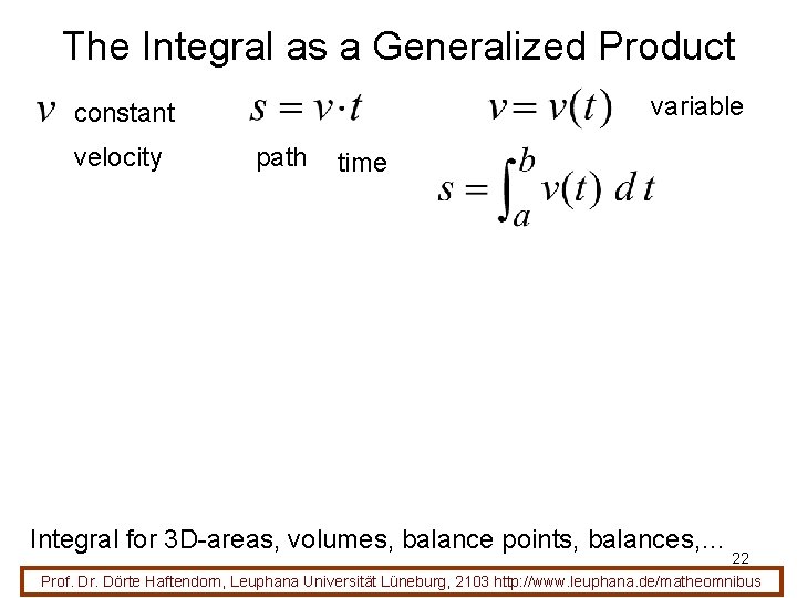 The Integral as a Generalized Product variable constant velocity path time Integral for 3