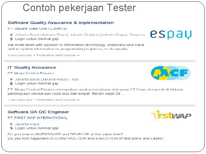 Contoh pekerjaan Tester 